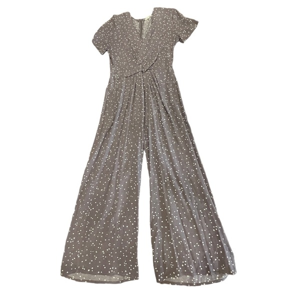 Black Swan Pants - BLACK SWAN Kate Polka Dot Printed Cropped Jumpsuit in Slate Grey & White, XS